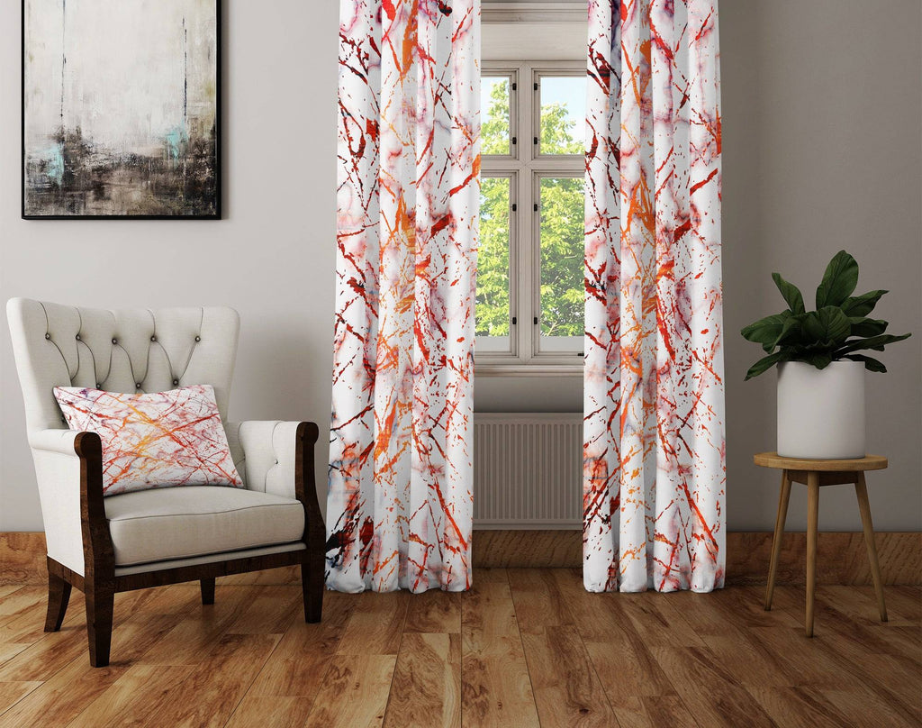 Red and Orange Ink Splatter Marble Window Curtain Panels - Deja Blue Studios