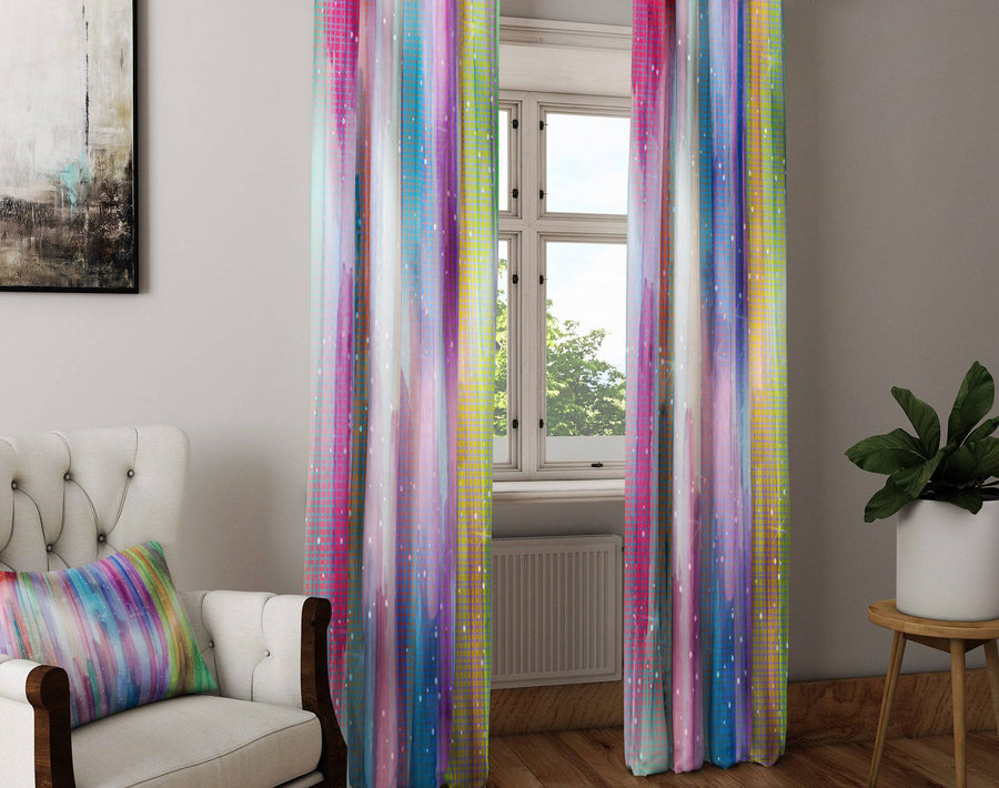 Boho Gypsy Rainbow Window Curtain Panels - Deja Blue Studios
