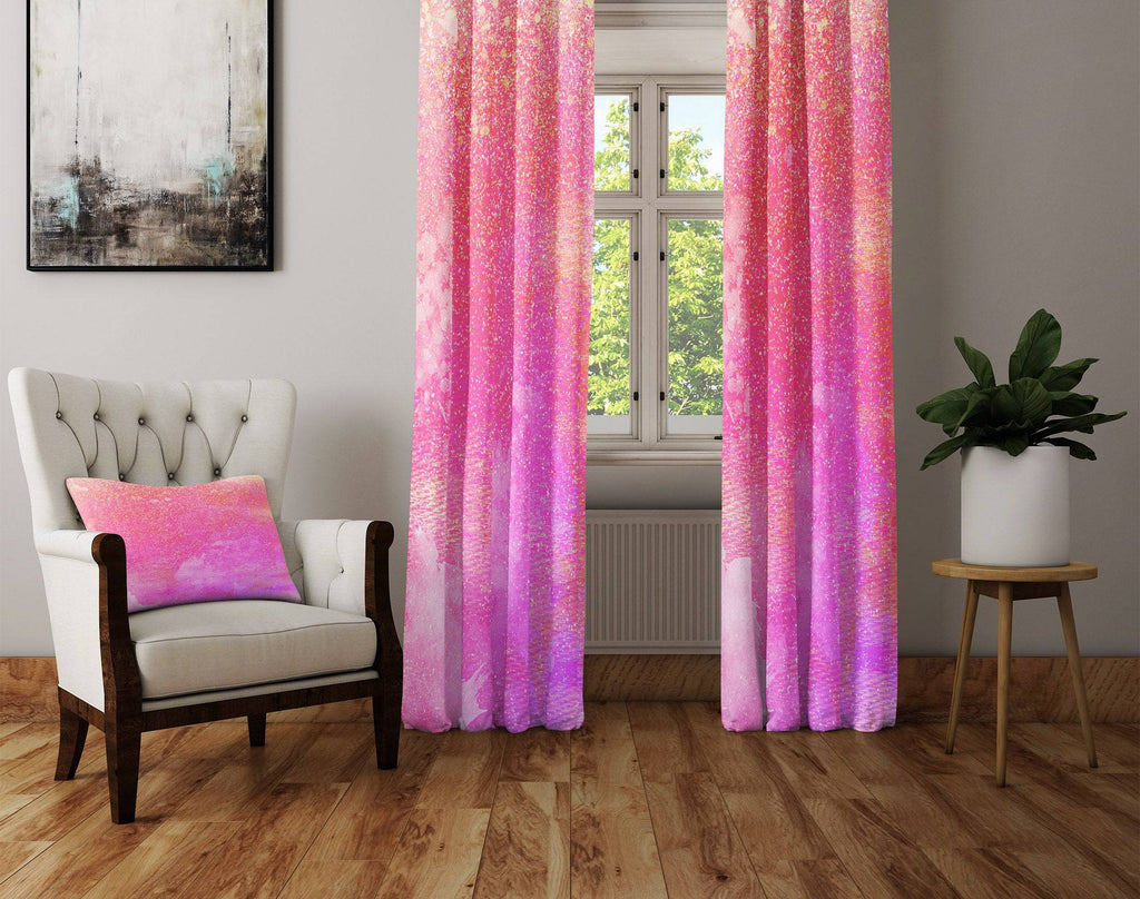 Pink Watercolor Grunge Window Curtains - Deja Blue Studios