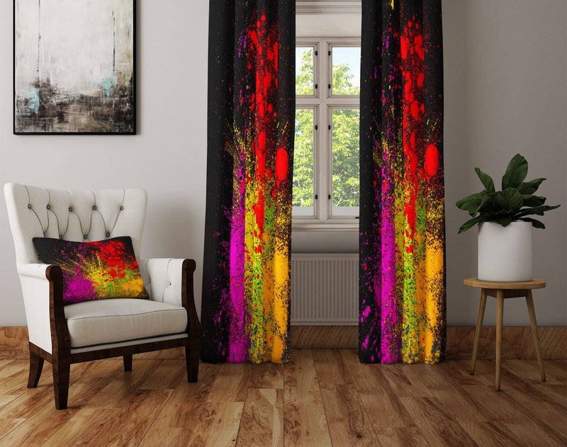 Black Ink Splatter Window Curtains - Deja Blue Studios