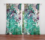 Aqua Teal Marbled Swirl Window Curtains - Deja Blue Studios