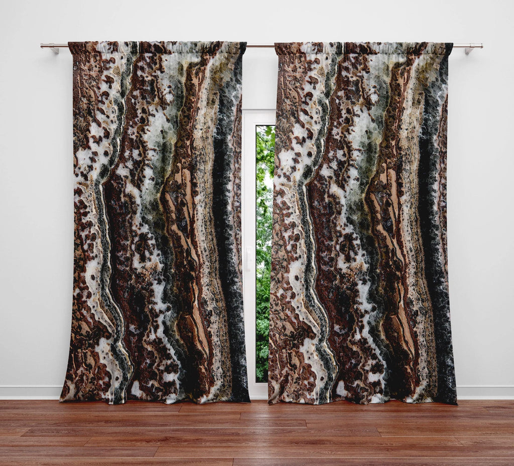 Brown Earth Tone Agate  Window Curtains | Lined and Unlined Curtains | Valance - Deja Blue Studios