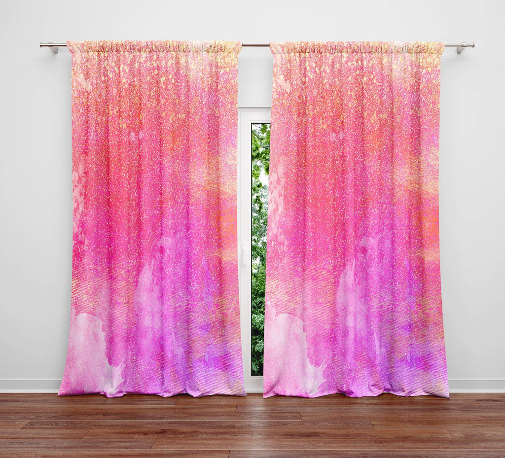 Pink Watercolor Grunge Window Curtains - Deja Blue Studios