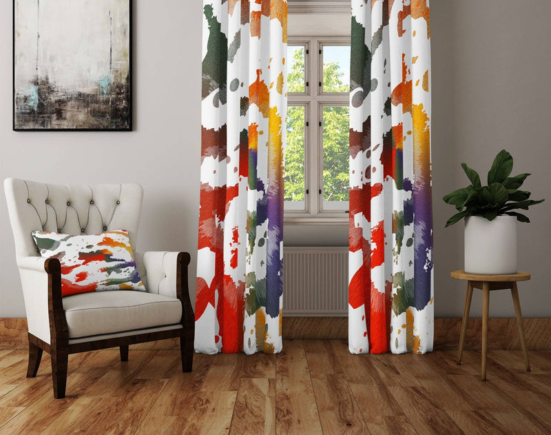 Bright Multi Color Paint Splatter Window Curtains - Deja Blue Studios