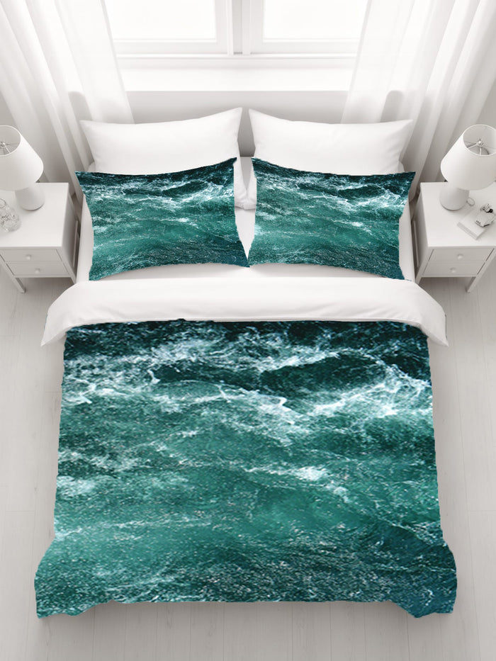 Nautical Green and Blue Ocean Waves Duvet Cover