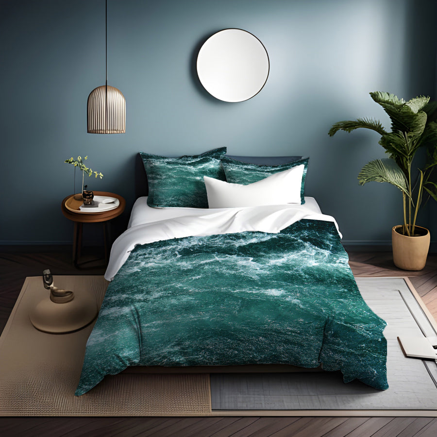 Nautical Green and Blue Ocean Waves Duvet Cover
