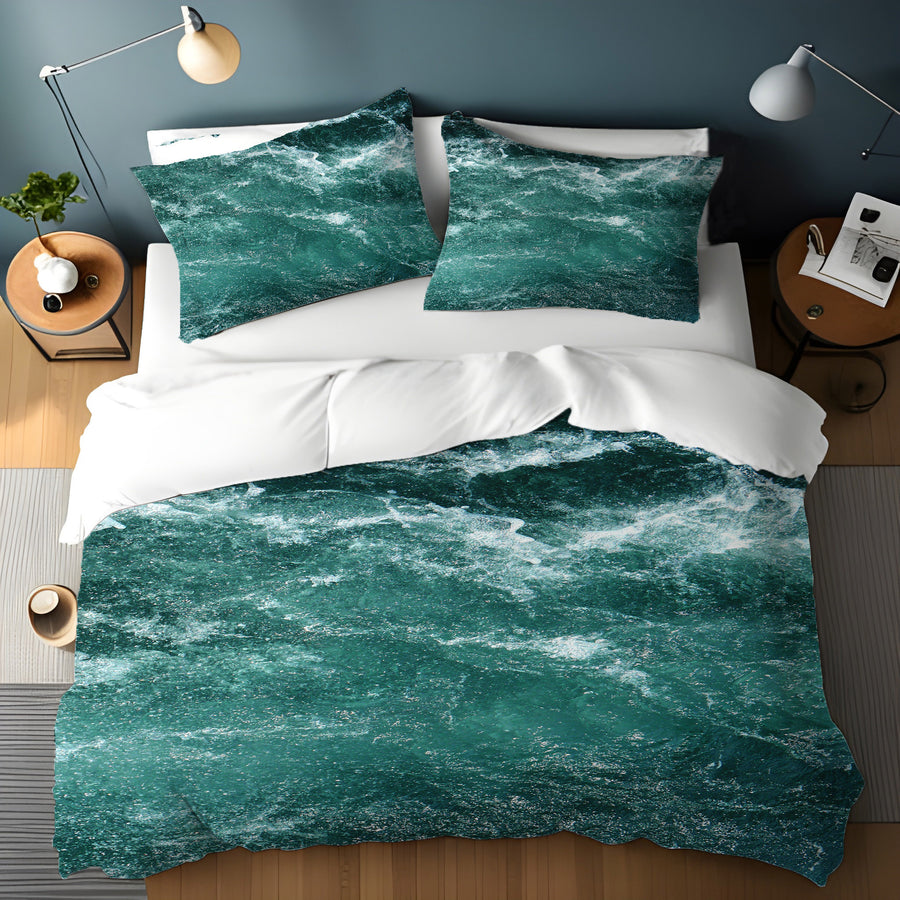 Nautical Green and Blue Ocean Waves Duvet Cover