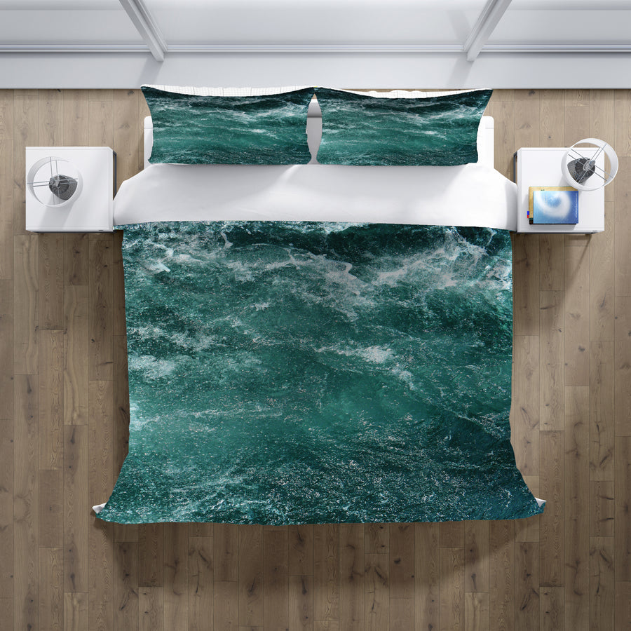 Nautical Green and Blue Ocean Waves Duvet Cover