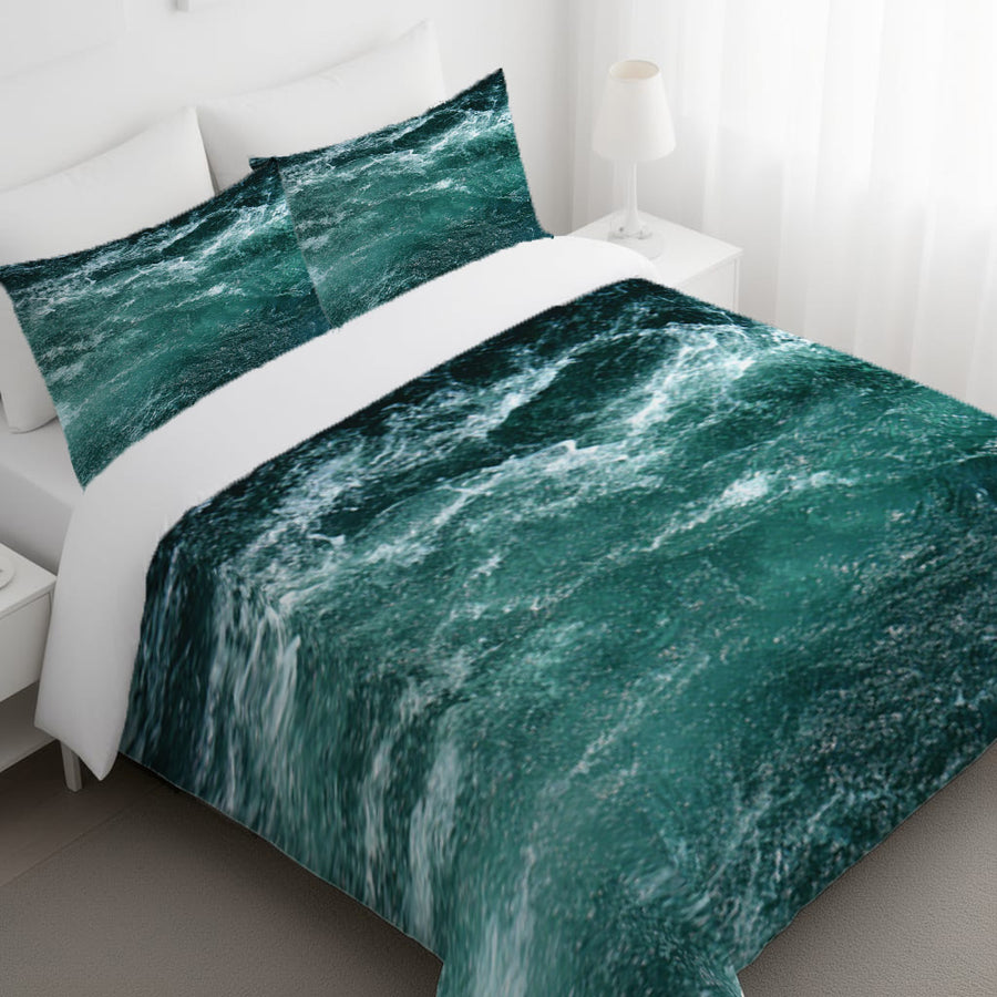 Nautical Green and Blue Ocean Waves Duvet Cover