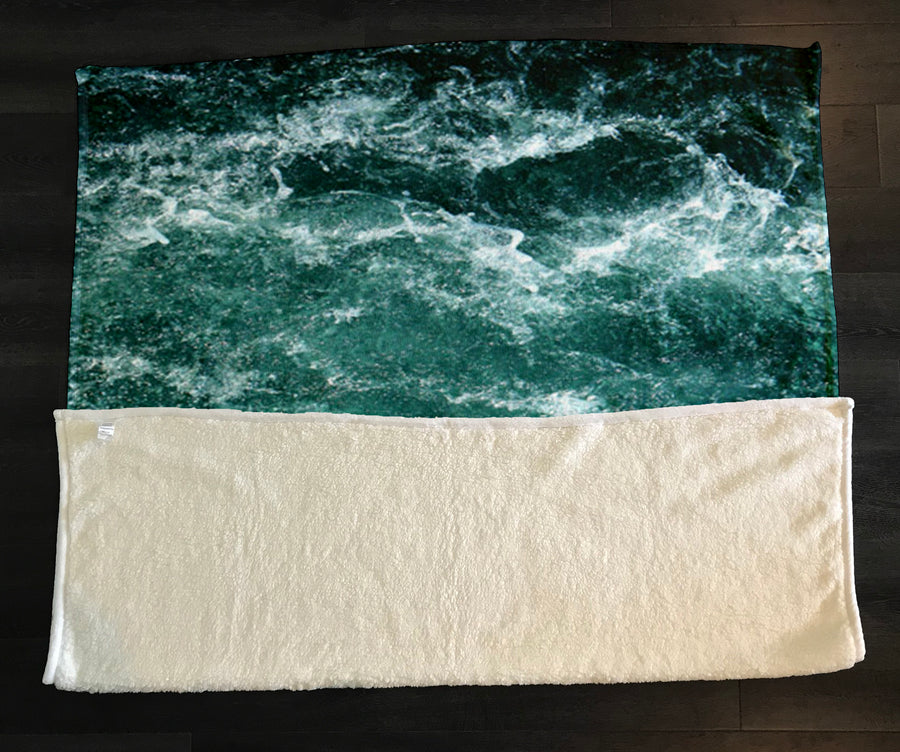 Nautical Green and Blue Ocean Waves Fleece Sherpa Blanket