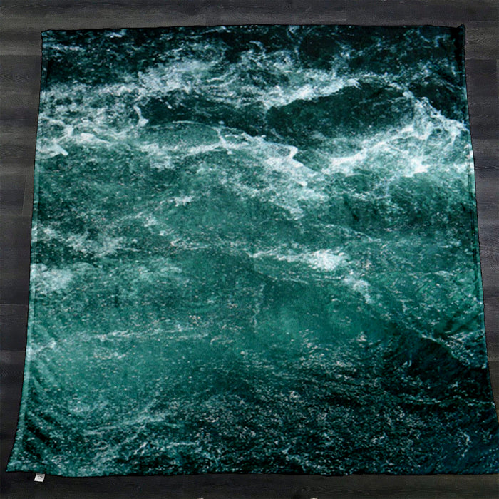 Nautical Green and Blue Ocean Waves Fleece Sherpa Blanket