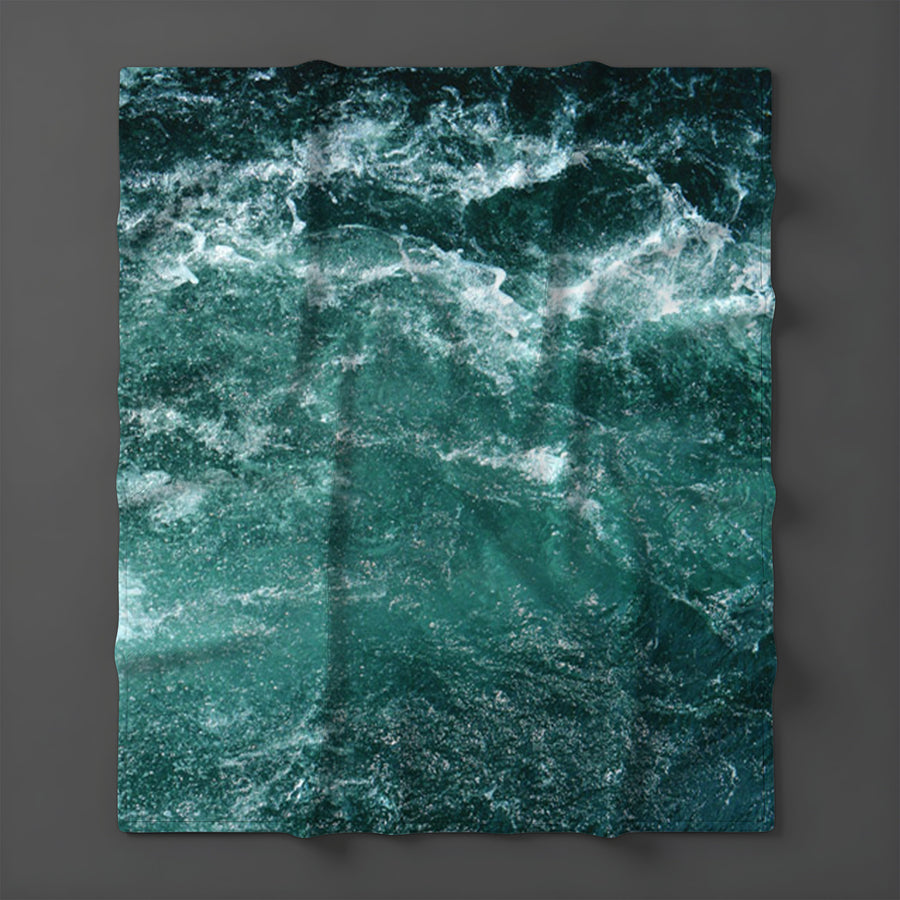 Nautical Green and Blue Ocean Waves Fleece Sherpa Blanket