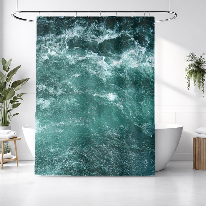 Nautical Green and Blue Ocean Waves Shower Curtain