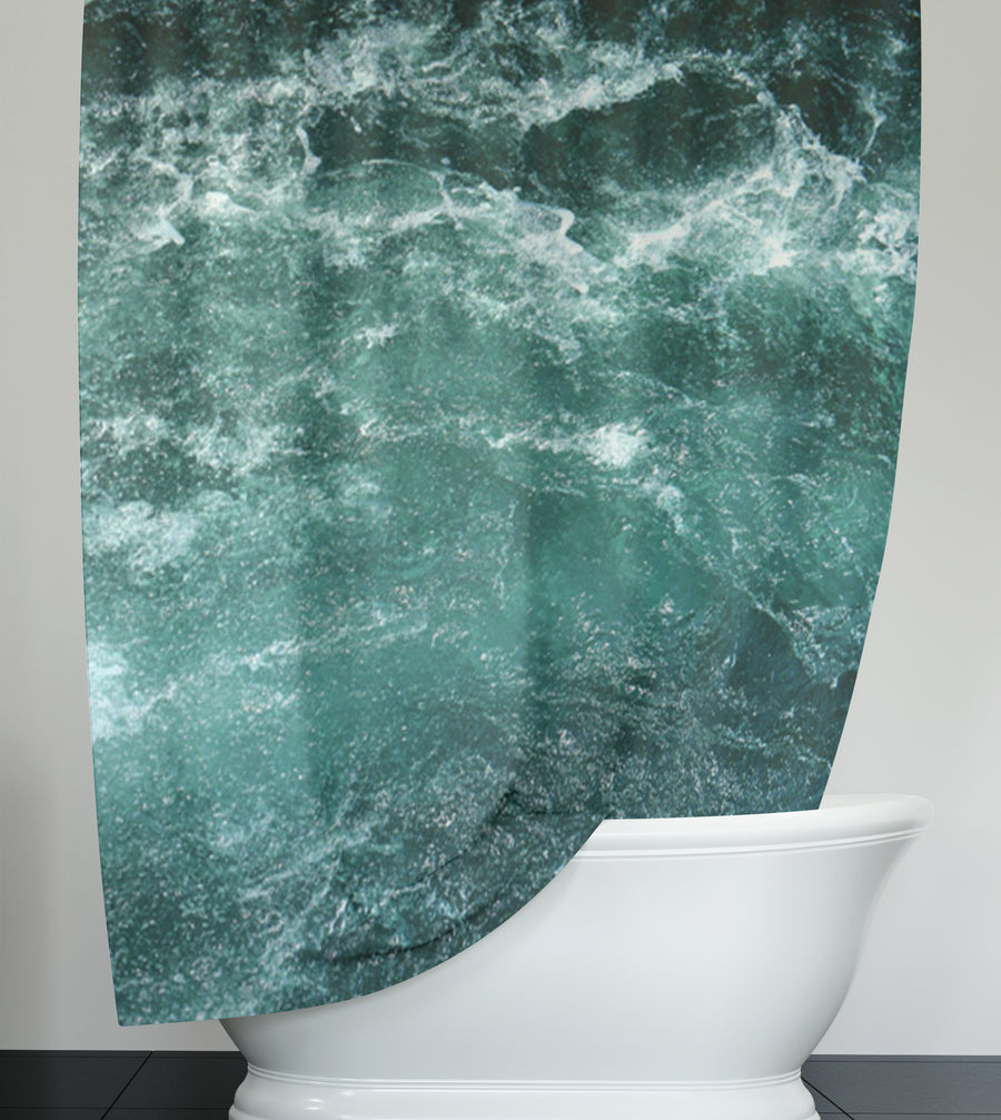 Nautical Green and Blue Ocean Waves Shower Curtain