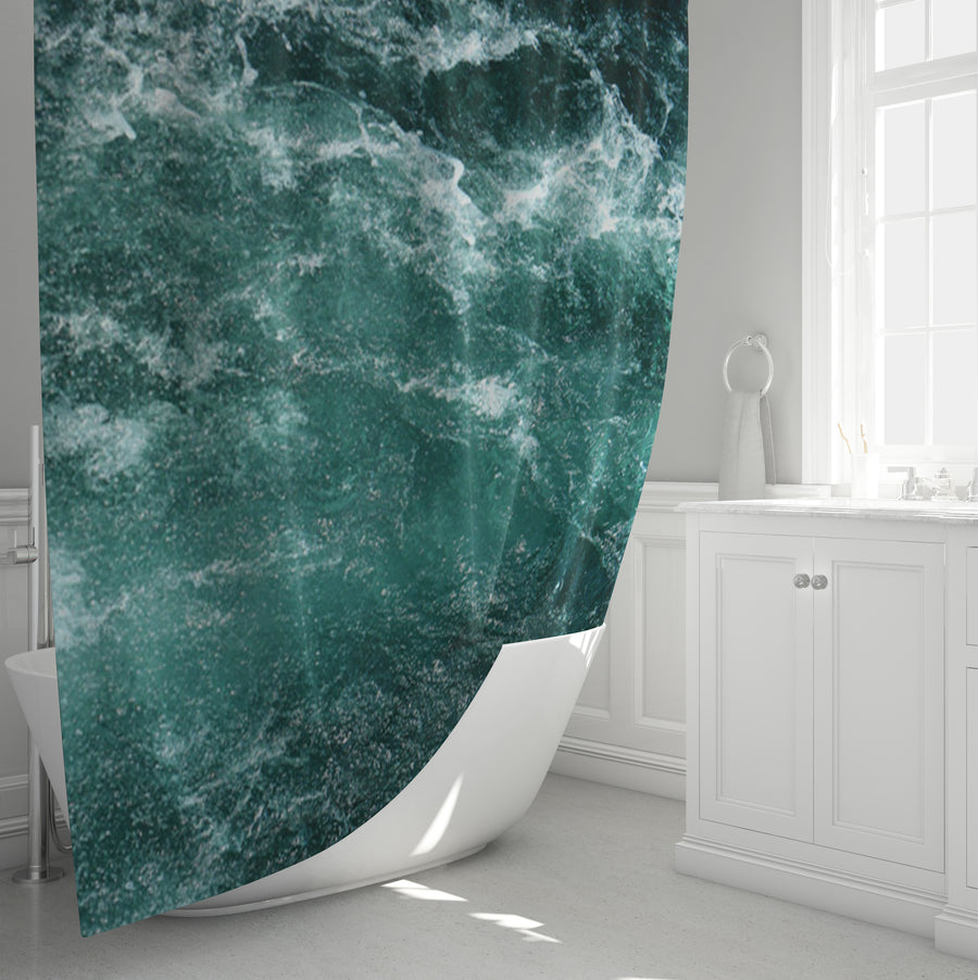 Nautical Green and Blue Ocean Waves Shower Curtain