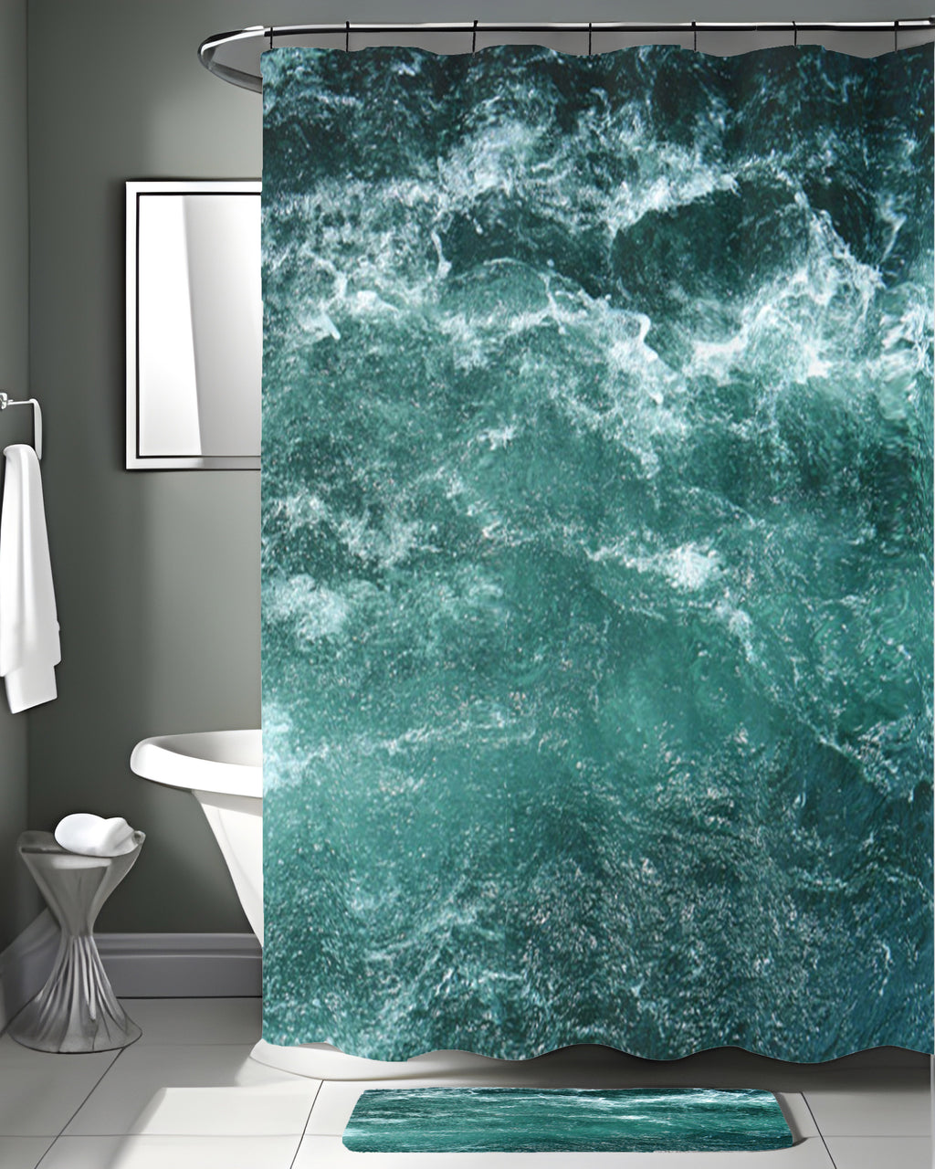 Nautical Green and Blue Ocean Waves Shower Curtain