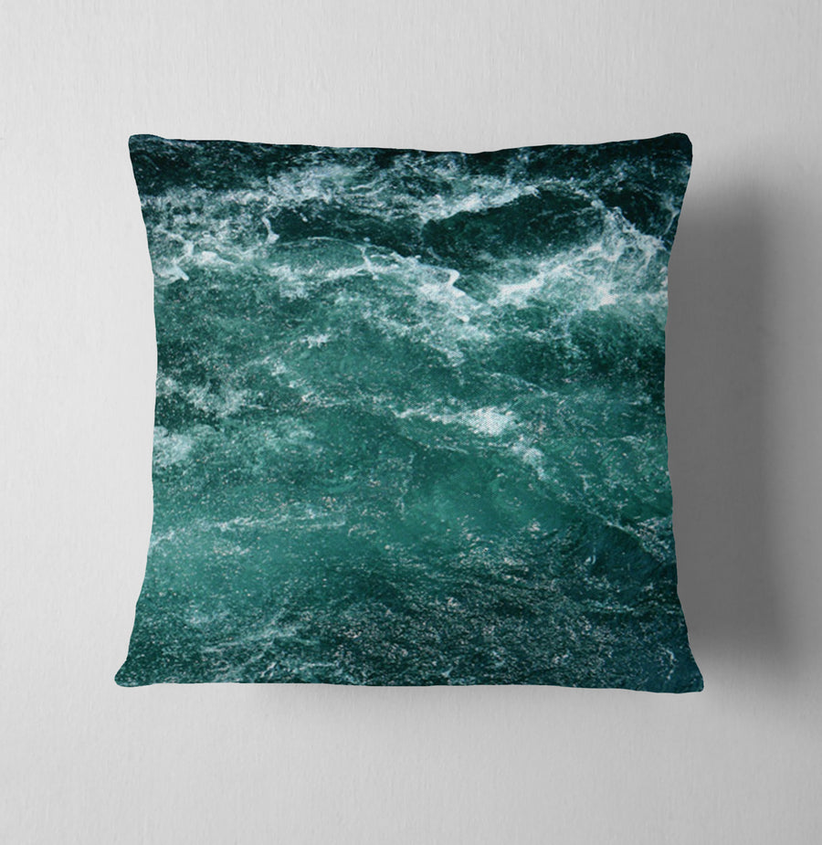 Nautical Green and Blue Ocean Waves Throw Pillow Cover