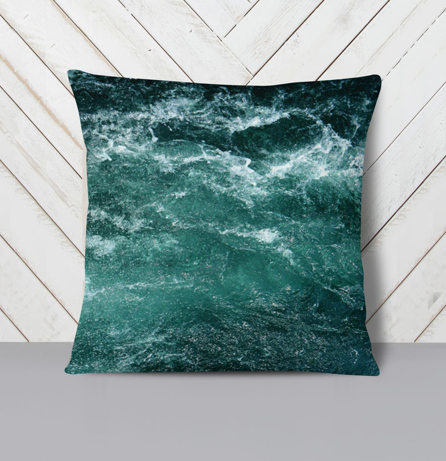 Nautical Green and Blue Ocean Waves Throw Pillow Cover
