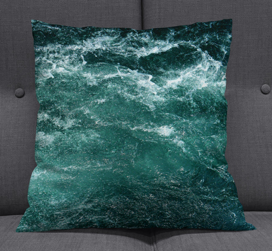 Nautical Green and Blue Ocean Waves Throw Pillow Cover