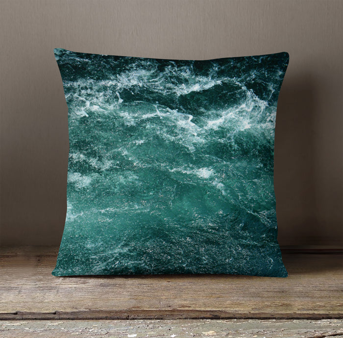 Nautical Green and Blue Ocean Waves Throw Pillow Cover