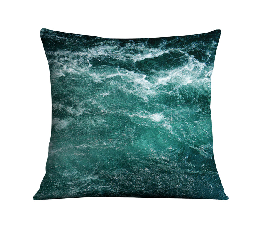 Nautical Green and Blue Ocean Waves Throw Pillow Cover