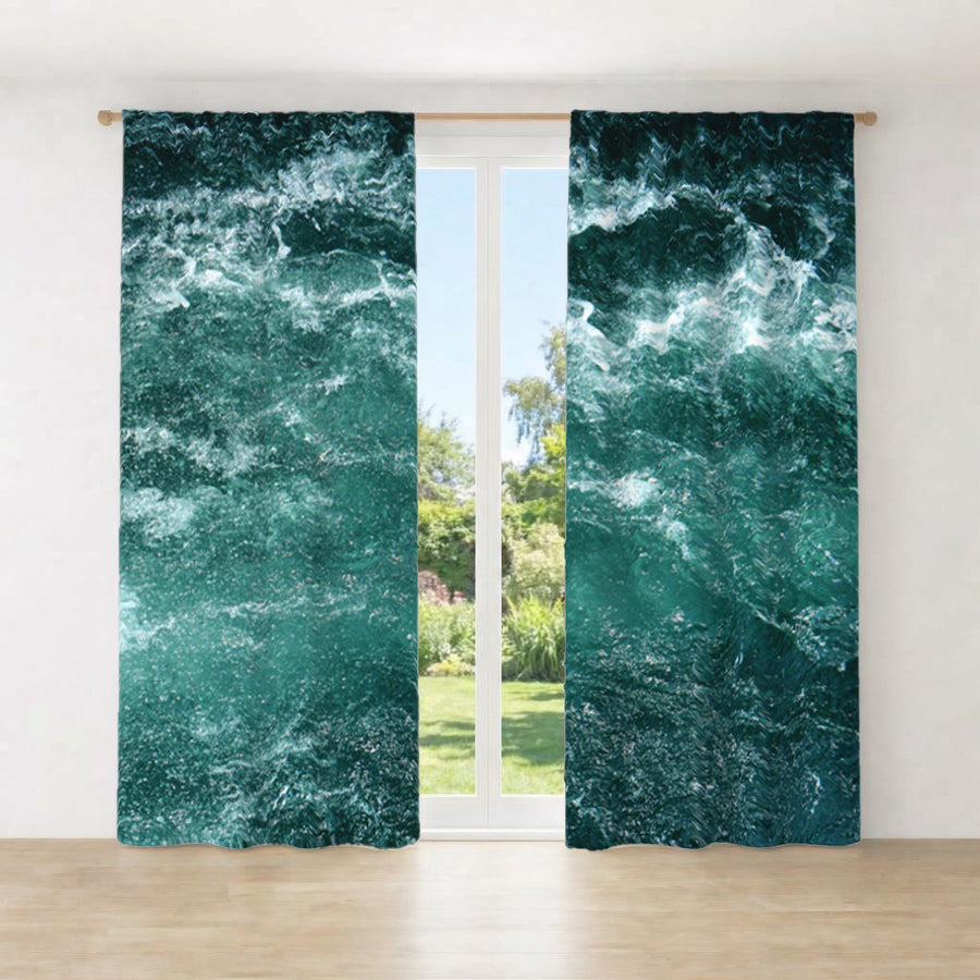 Nautical Green and Blue Ocean Waves Window Curtains