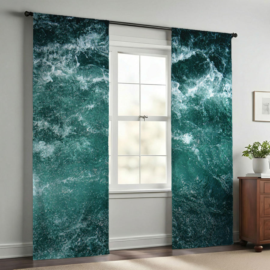 Nautical Green and Blue Ocean Waves Window Curtains