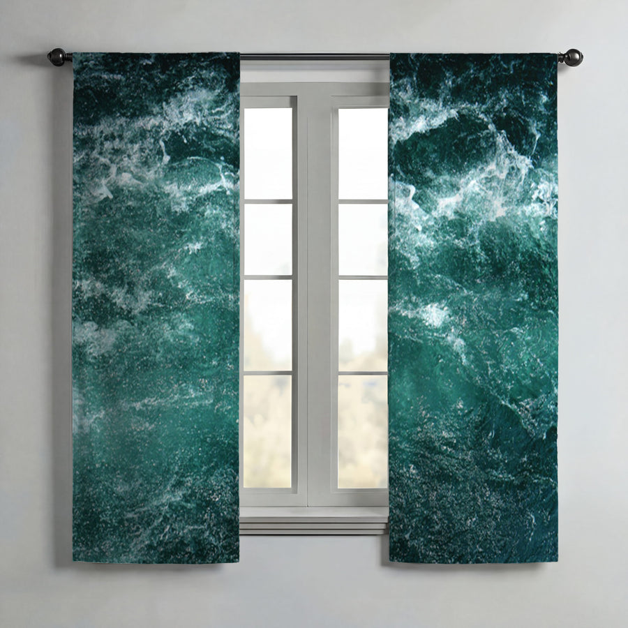 Nautical Green and Blue Ocean Waves Window Curtains