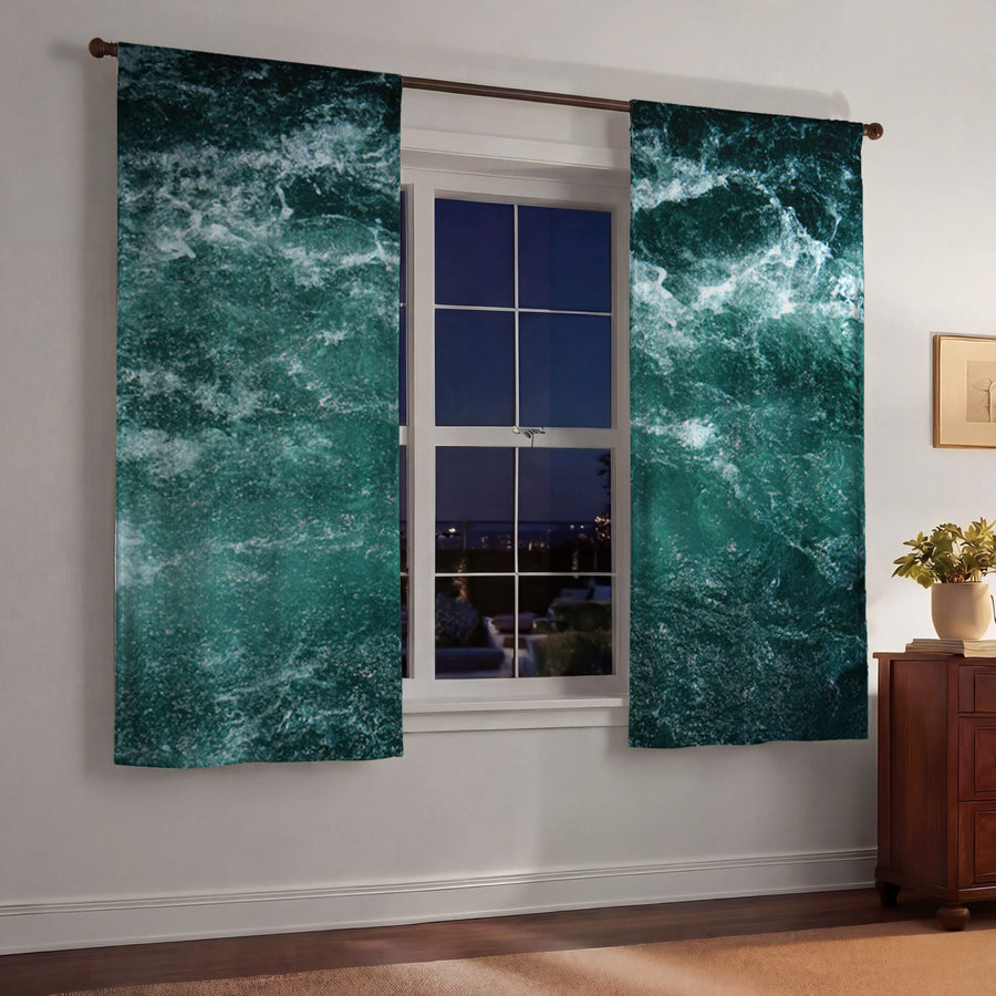 Nautical Green and Blue Ocean Waves Window Curtains