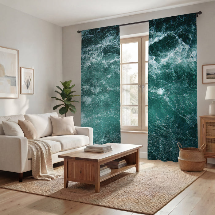 Nautical Green and Blue Ocean Waves Window Curtains