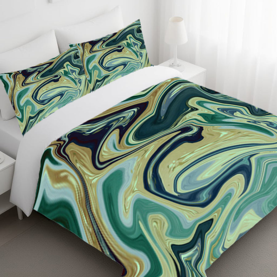 Sage Gold Marble Flow Duvet Cover