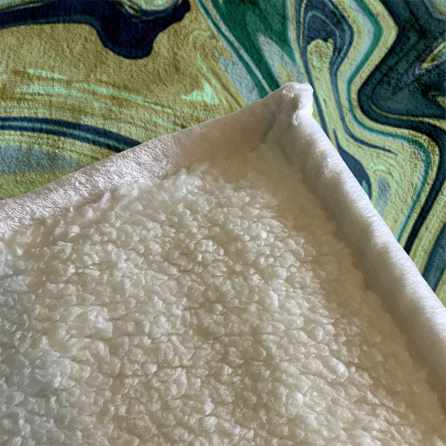 Sage Gold Marble Flow Fleece Sherpa Blanket
