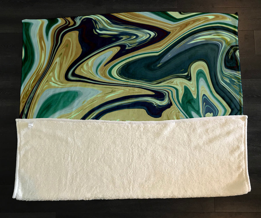 Sage Gold Marble Flow Fleece Sherpa Blanket