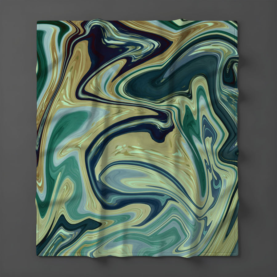 Sage Gold Marble Flow Fleece Sherpa Blanket