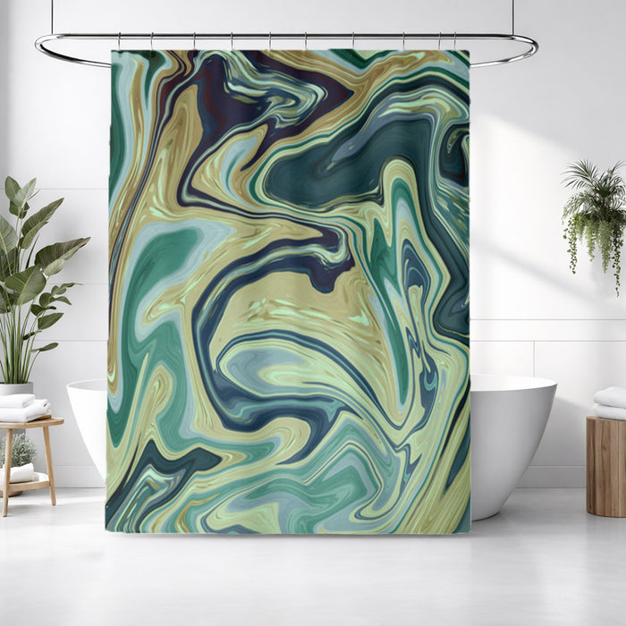 Sage Gold Marble Flow Shower Curtain
