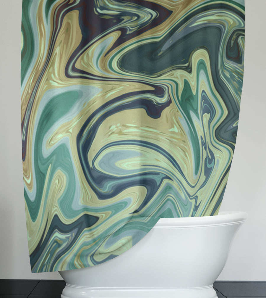 Sage Gold Marble Flow Shower Curtain
