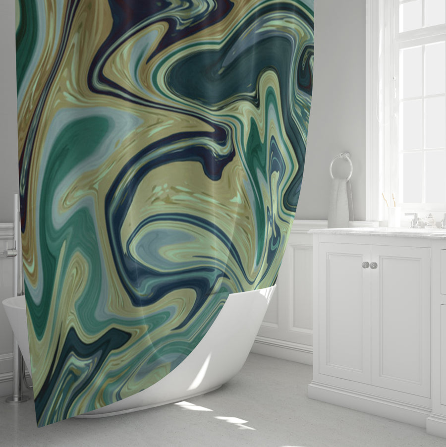 Sage Gold Marble Flow Shower Curtain