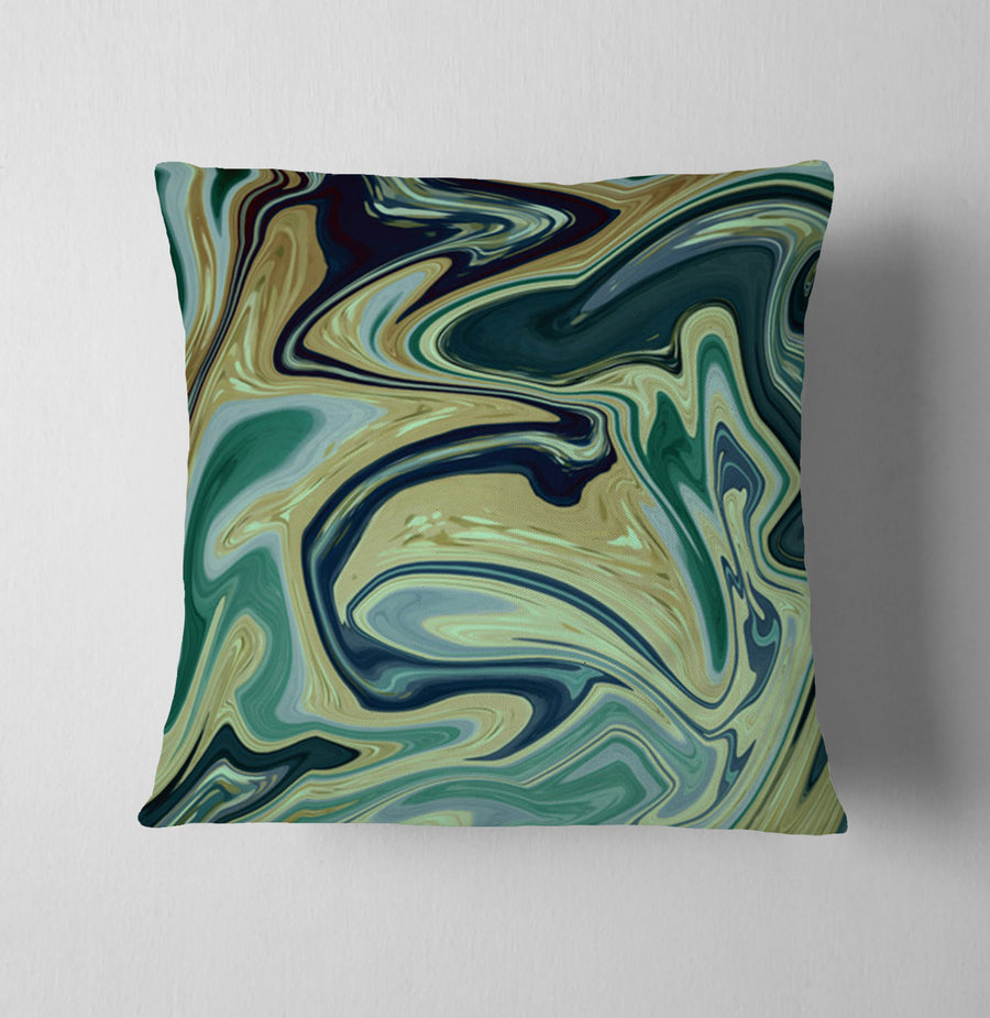 Sage Gold Marble Flow Throw Pillow Cover