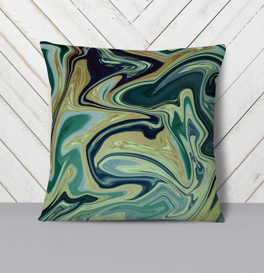 Sage Gold Marble Flow Throw Pillow Cover