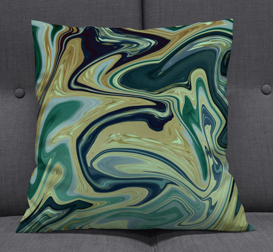 Sage Gold Marble Flow Throw Pillow Cover