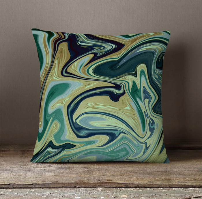 Sage Gold Marble Flow Throw Pillow Cover