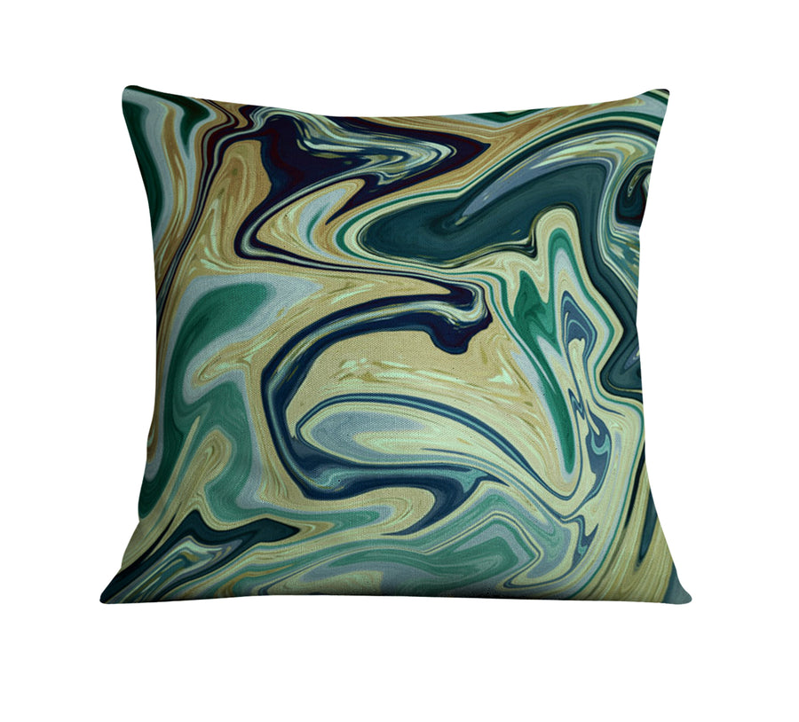 Sage Gold Marble Flow Throw Pillow Cover