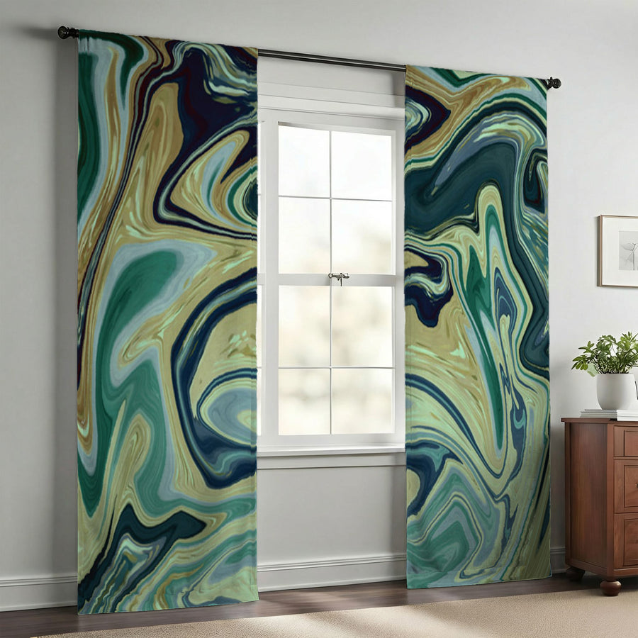 Sage Gold Marble Flow Window Curtains