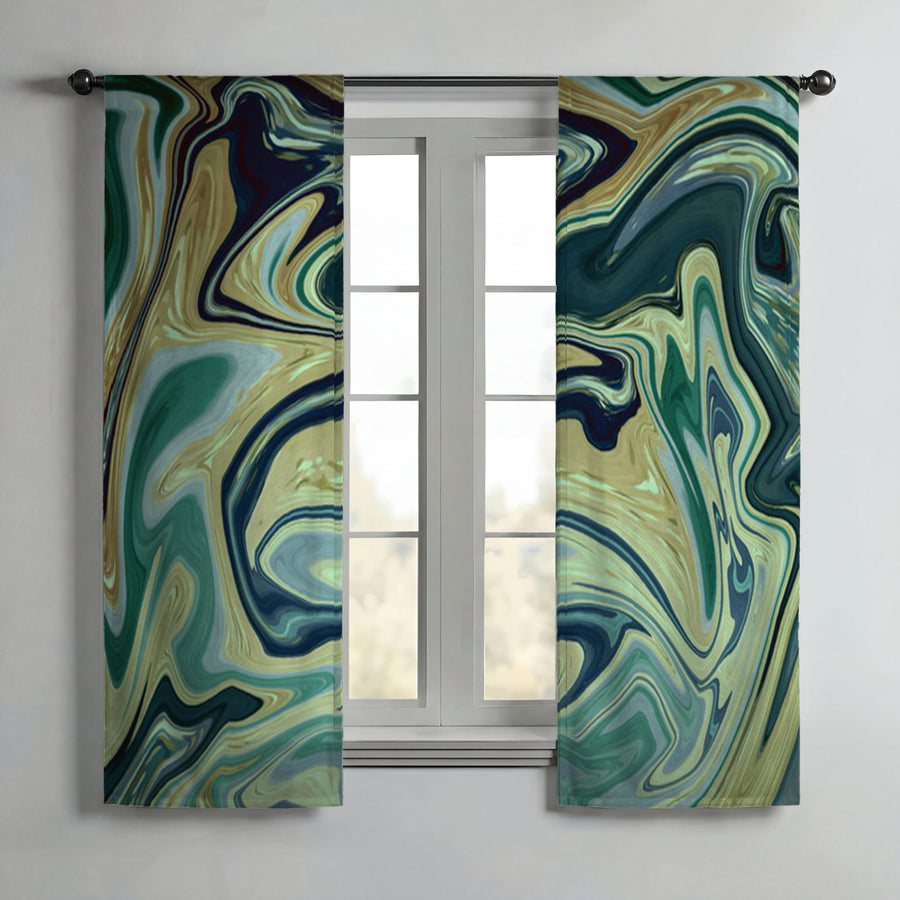 Sage Gold Marble Flow Window Curtains