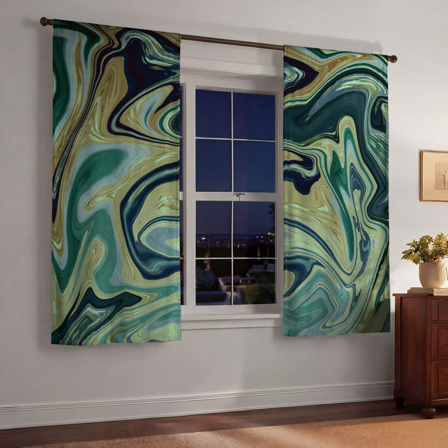 Sage Gold Marble Flow Window Curtains
