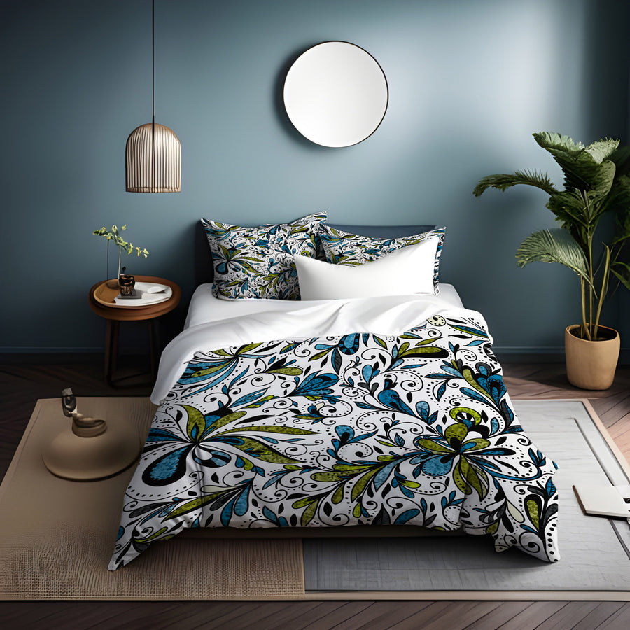 Blue Lime Ornamental Paisley Duvet Cover