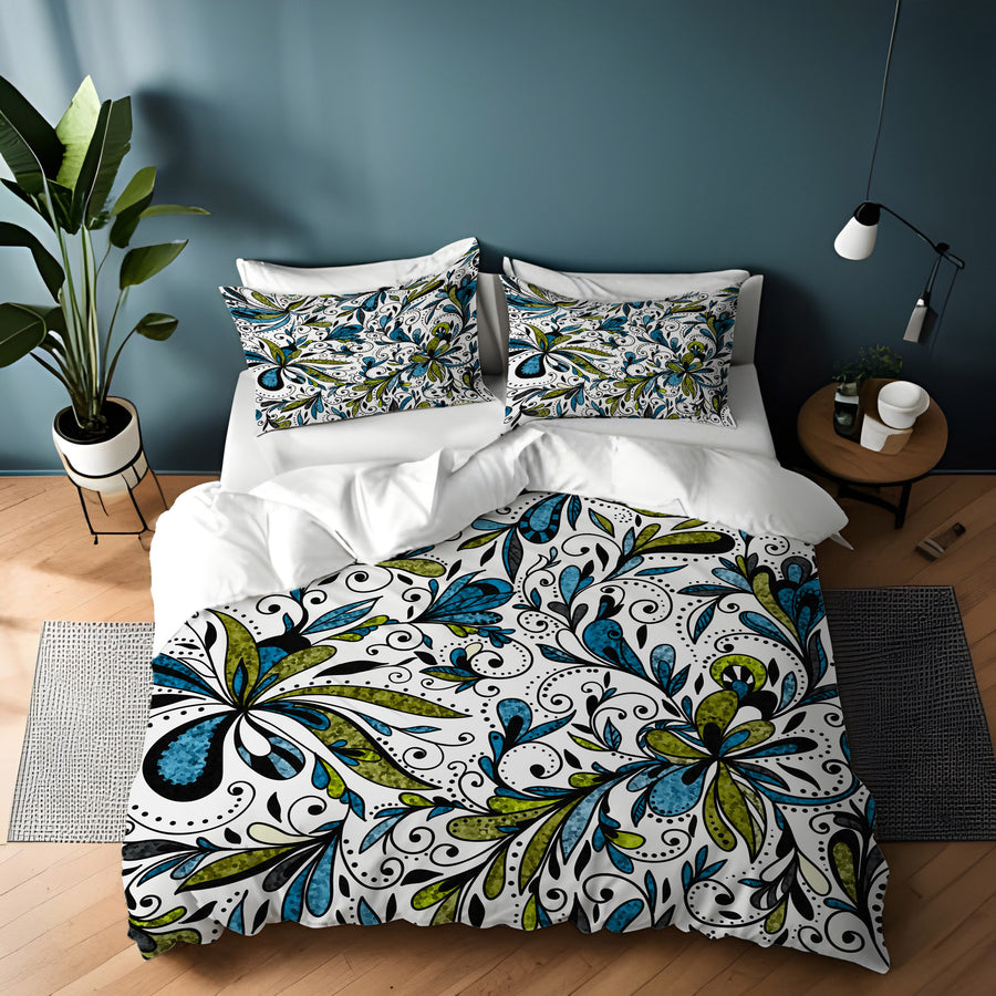 Blue Lime Ornamental Paisley Duvet Cover