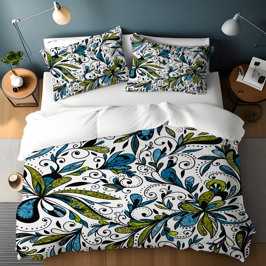 Blue Lime Ornamental Paisley Duvet Cover
