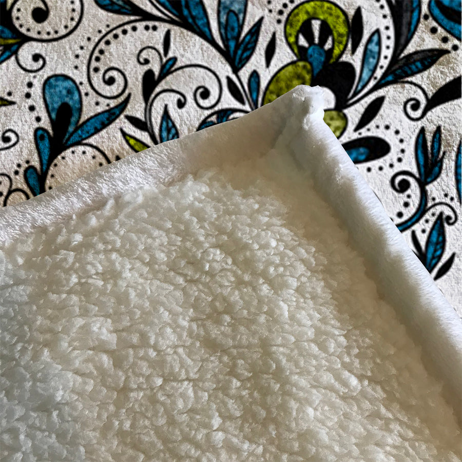 Blue Lime Ornamental Paisley Fleece Sherpa Blanket