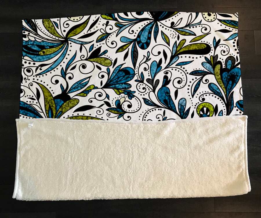 Blue Lime Ornamental Paisley Fleece Sherpa Blanket